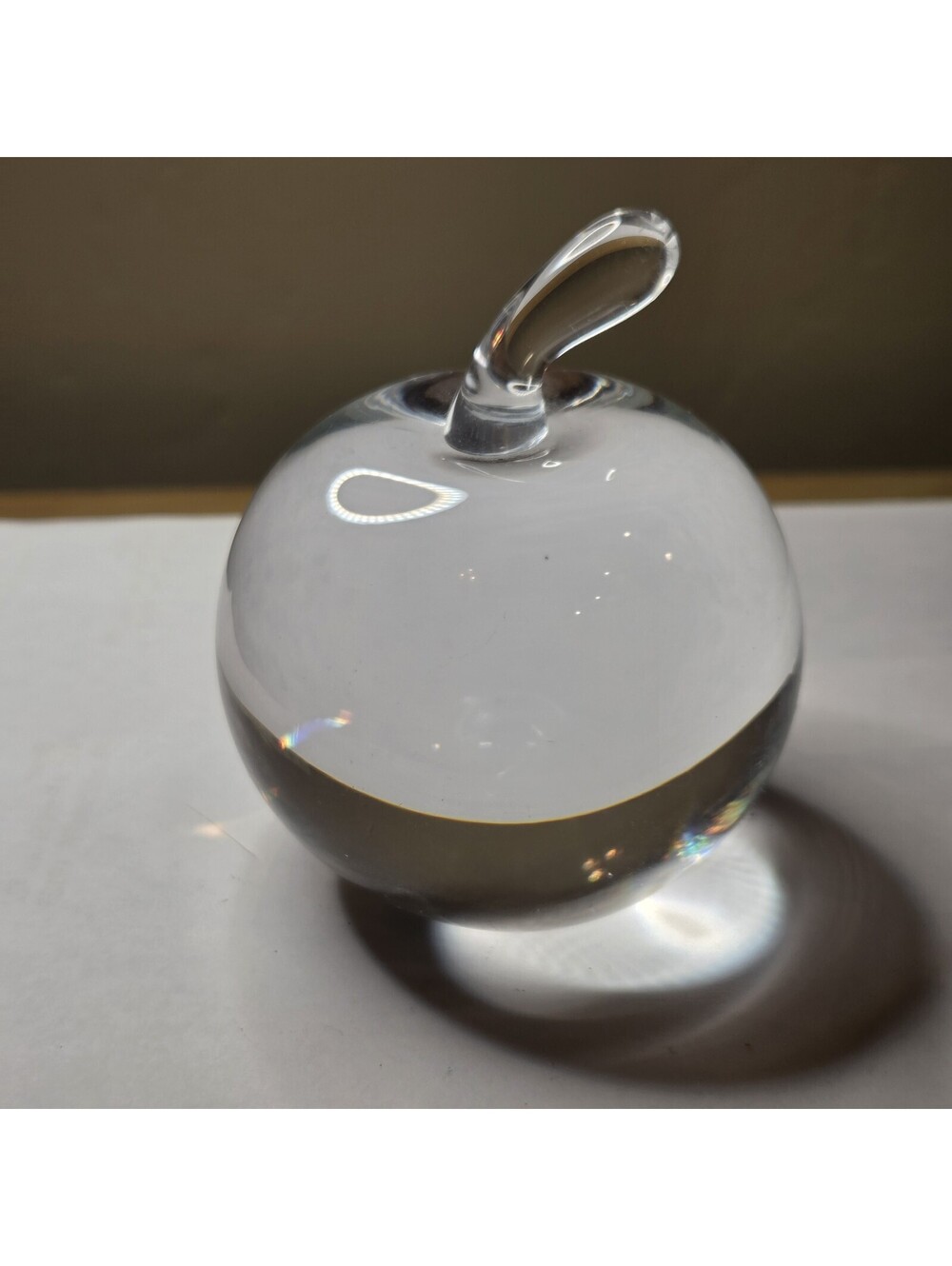 Heavy Hand Blown Clear Glass Apple Fruit Paperweight 3.5" Classic Design Vintage
